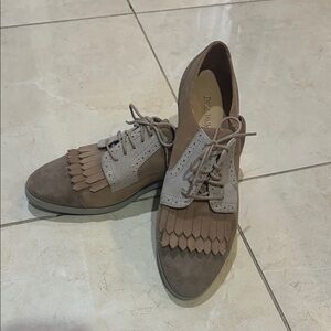 Enzo Angiolini Brown Suede and Wool Kiltie Oxford Shoes